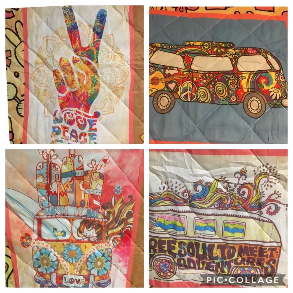 Boho Hippie Girl w/ VW’s, flowers, peace Coverlet - Picture 3 of 8